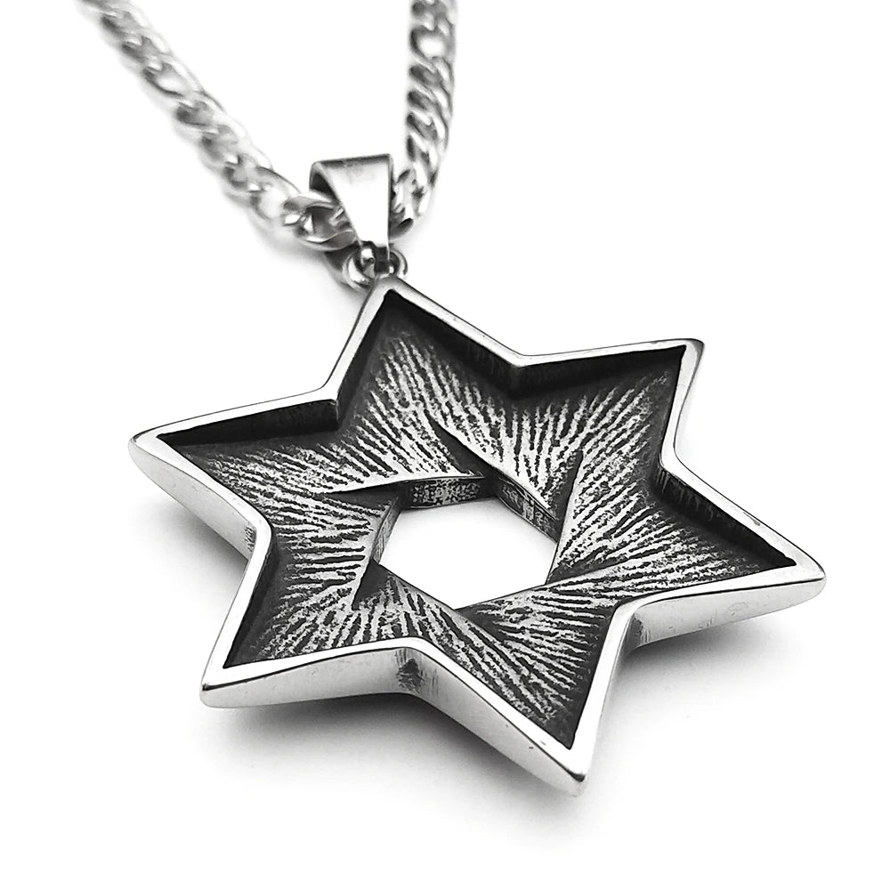 Jewish Star of David Necklace for Men Women Stainless Steel Solomon Seal Hexagram Lucky Retro Gothic Pendant Chain Jewelry Gifts