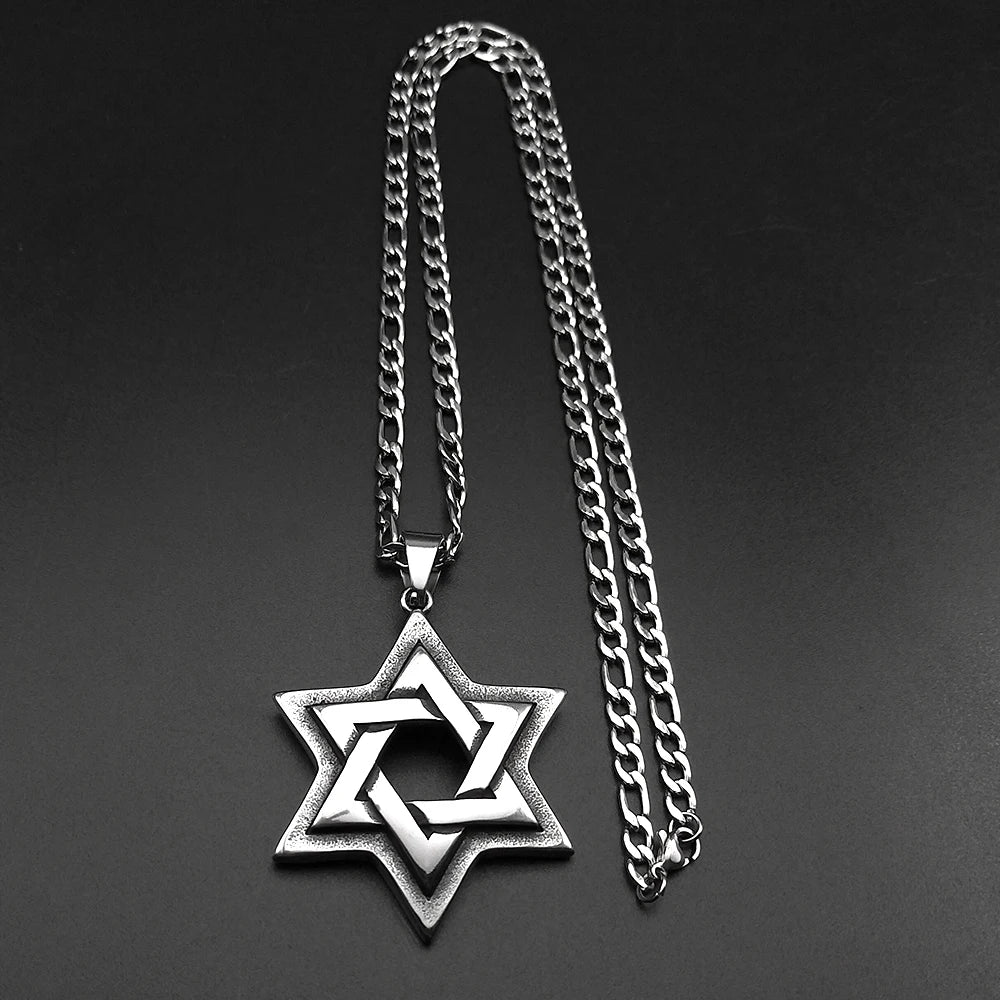 Jewish Star of David Necklace for Men Women Stainless Steel Solomon Seal Hexagram Lucky Retro Gothic Pendant Chain Jewelry Gifts