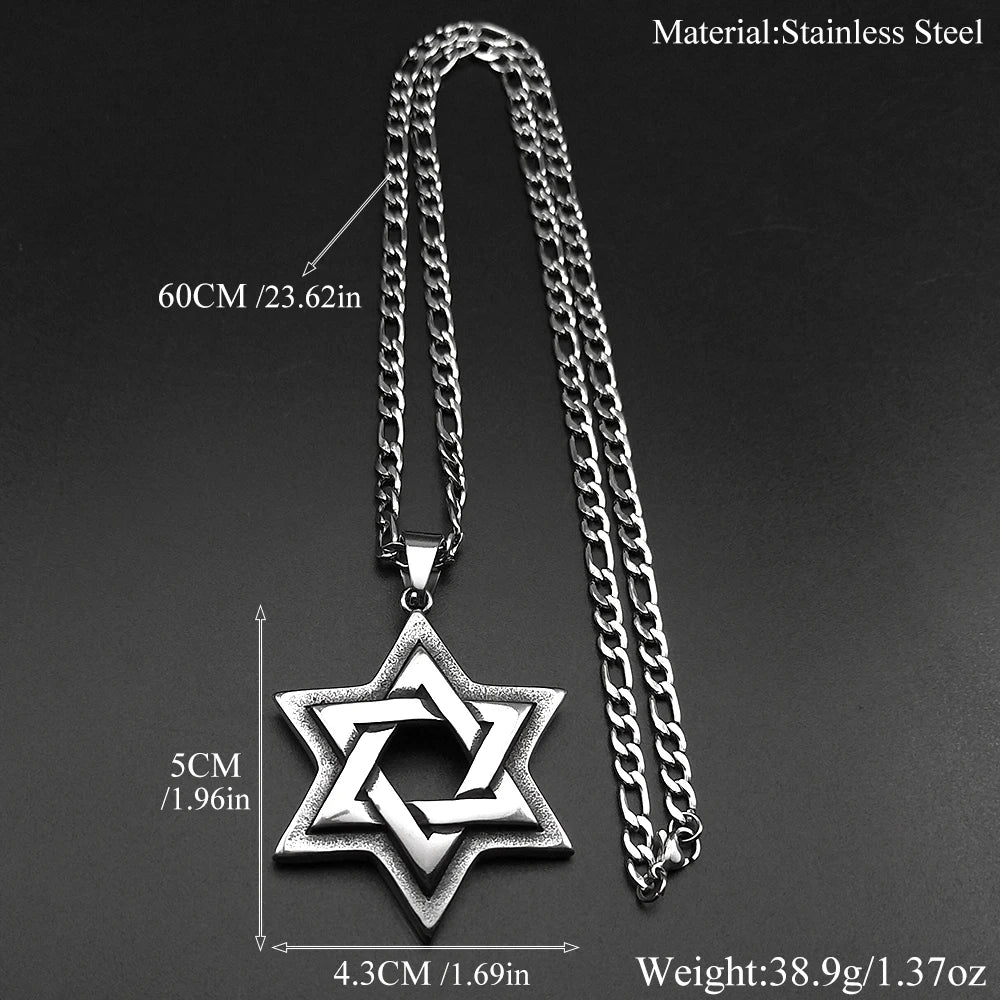 Jewish Star of David Necklace for Men Women Stainless Steel Solomon Seal Hexagram Lucky Retro Gothic Pendant Chain Jewelry Gifts