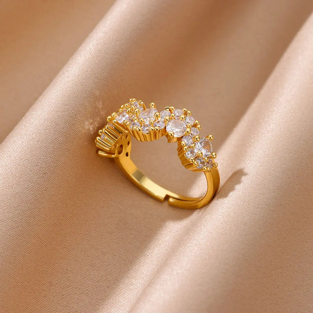 Zircon Geometric Rings for Women Stainless Steel Open Luxury Gold Color Wedding Couple Ring Party Jewlery Accessories Anillos