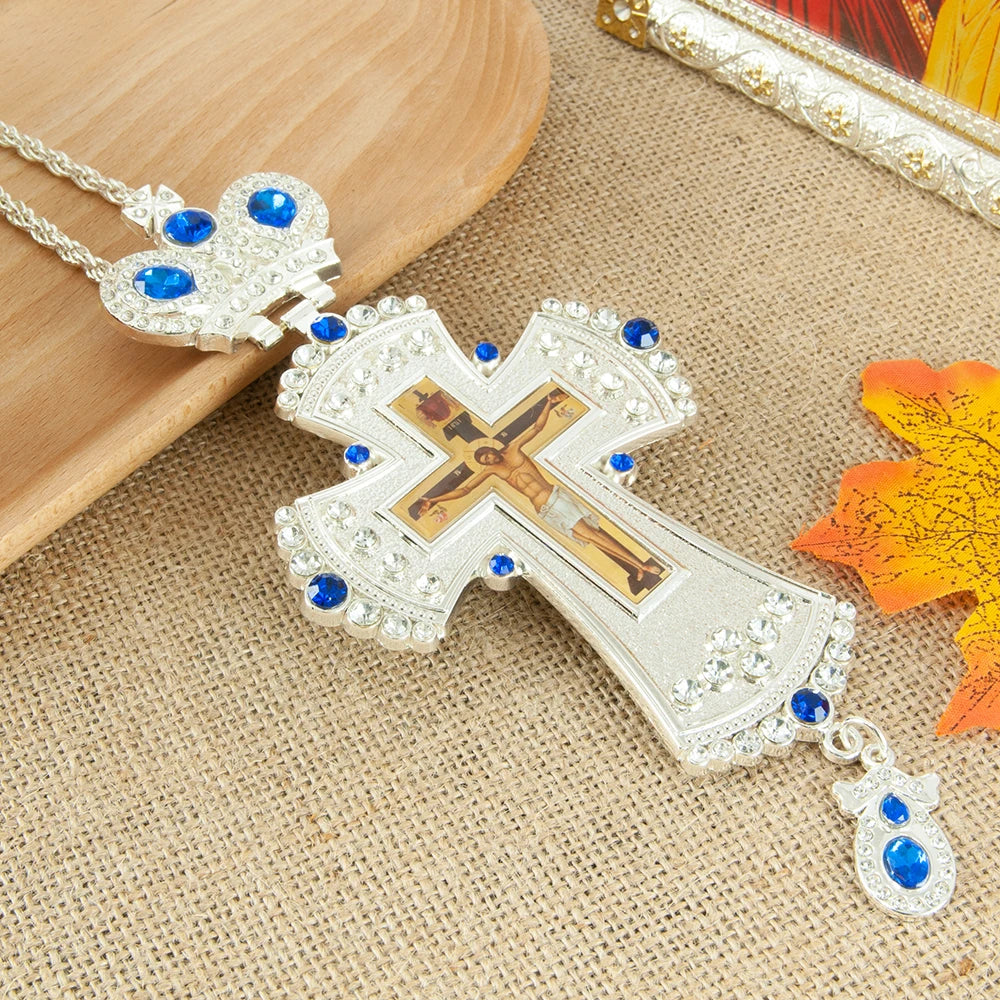 HTISOK Orthodox Jesus Crucifix Icon Pendant Cross Necklace for Church Spiritual Gift Religion Bishop Pectoral Cross Necklace