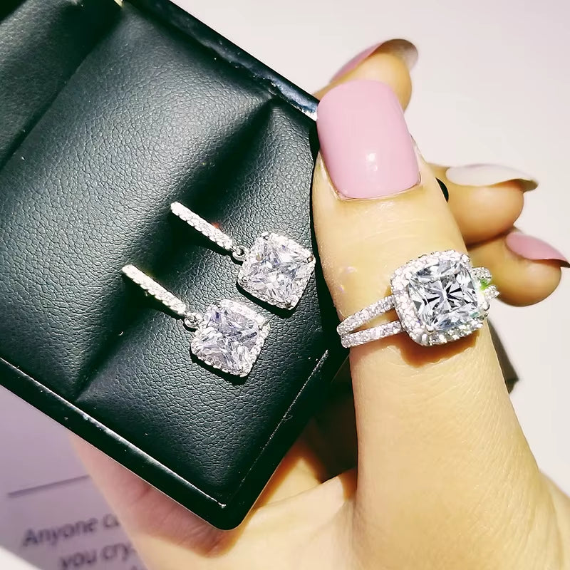 India Turkish Luxury Fashion Pink Blue Silver Color Jewelry Set for Wedding Women Dubai Ring Earring Party Gift Jewlery Z8