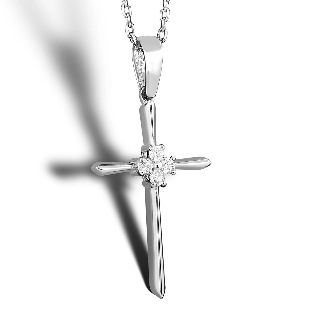 14K Solid Gold Diamond Cross Necklace: Religious Baptism Gift