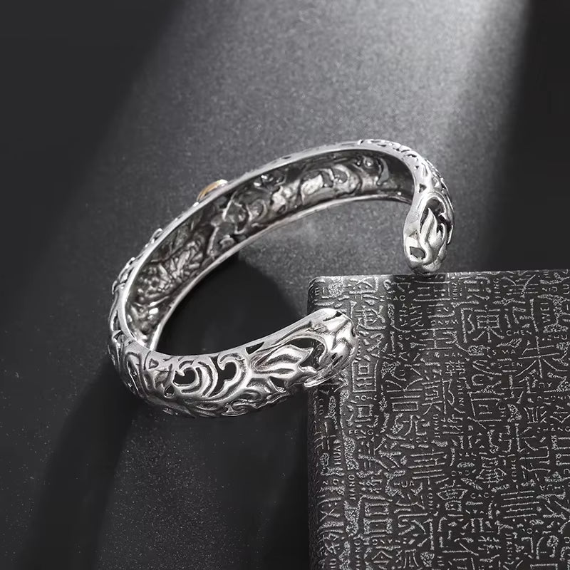 Retro Punk Koi Fish Engraved Pattern Bracelet Suitable for Men and Women Good Luck Trendy Open Bracelet Jewelry Gift