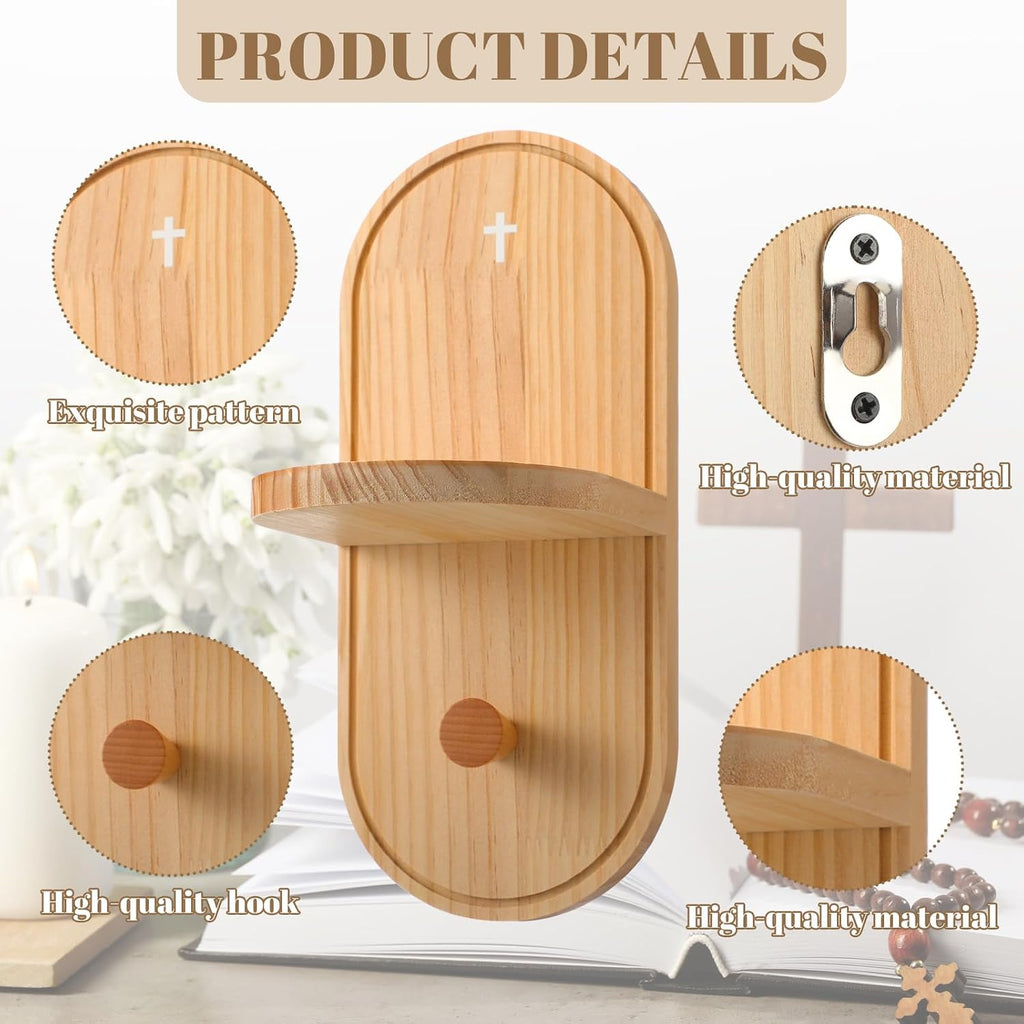 Wooden Christian Rosary Prayer Shelf with Candle Holder Catholic