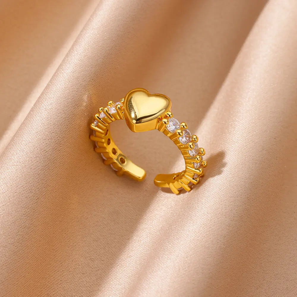 Zircon Geometric Rings for Women Stainless Steel Open Luxury Gold Color Wedding Couple Ring Party Jewlery Accessories Anillos