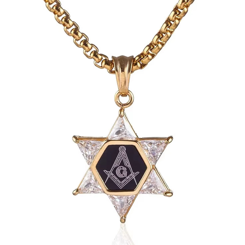 Men\'S High Quality Metal Gold Plated Star of David Masonic Pendant Necklace Classic Punk Religious Style Amulet Jewelry