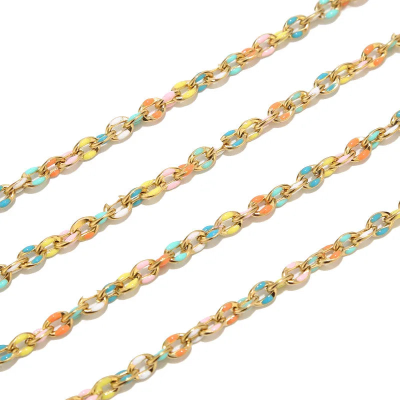 1 Meter Stainless Steel Gold Oval Satellite Enamel Rolo Chains 5.5Mm Rainbow Necklace Lip Chain for Minimalist Jewlery Making