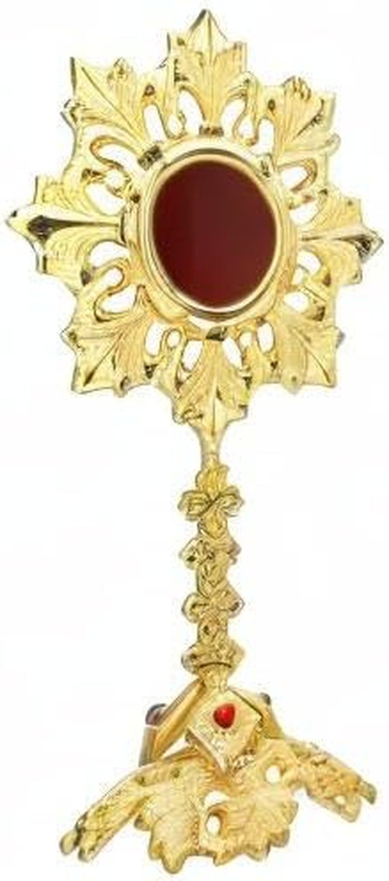 Solid Brass Reliquary with Ornate Base and Studded Beads - Monstrance Catholic - Small Reliquary for Relics - Relicarios Custodias Catolicos - Custodia - Relicario - without Luna
