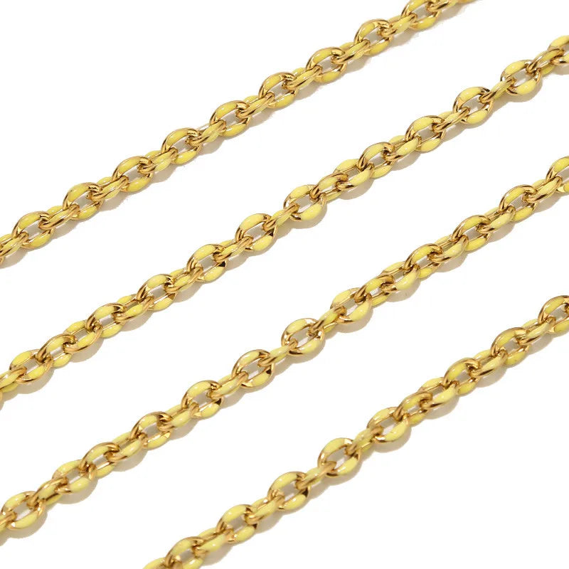 1 Meter Stainless Steel Gold Oval Satellite Enamel Rolo Chains 5.5Mm Rainbow Necklace Lip Chain for Minimalist Jewlery Making