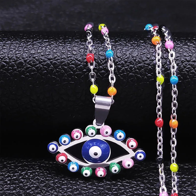 Bohemian Colorful Turkey Eyes Stainless Steel Tree of Life Chain Necklace Gold Color Necklaces Jewelry Arbre De Vie N5210S04