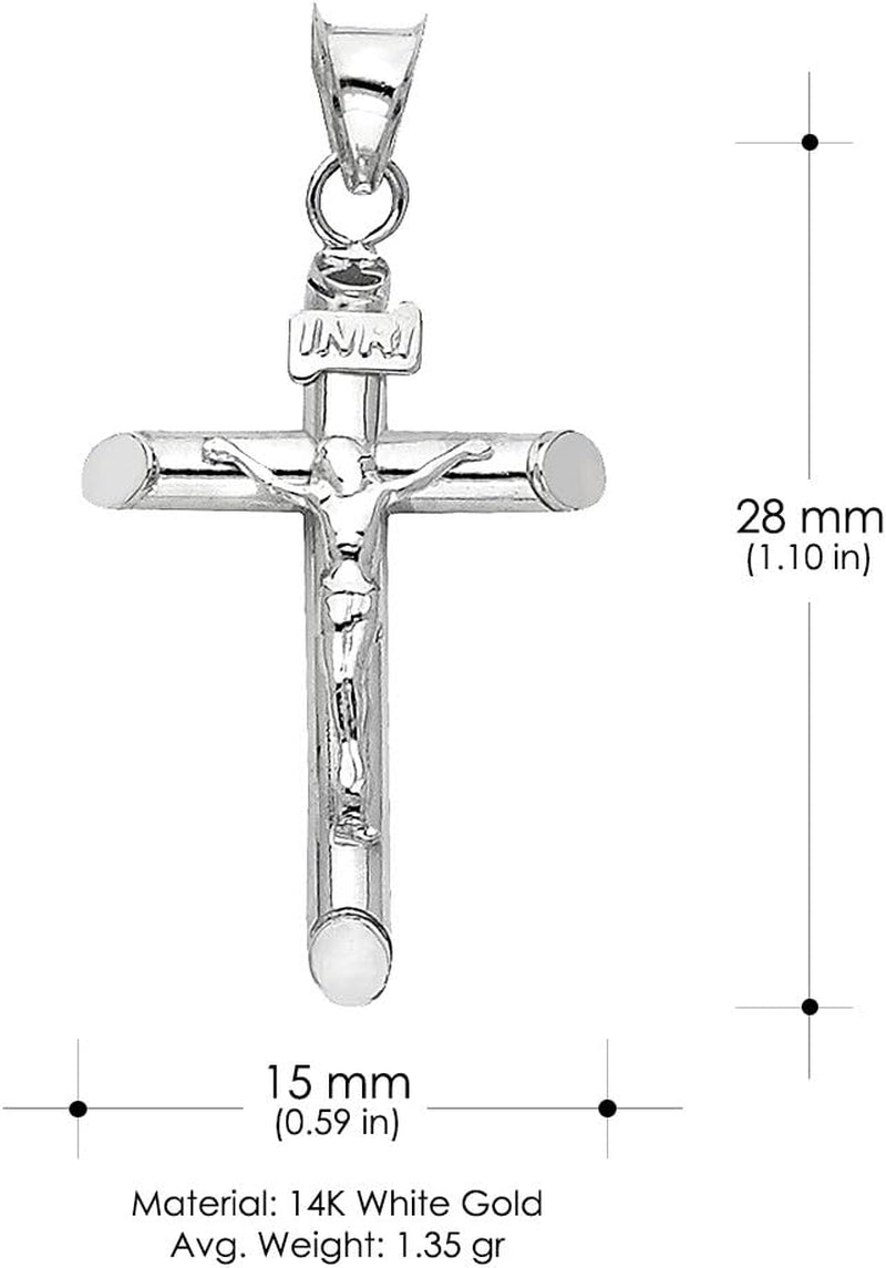 14K White Gold Crucifix Cross Pendant with 1.2Mm Singapore Chain Chain Necklace