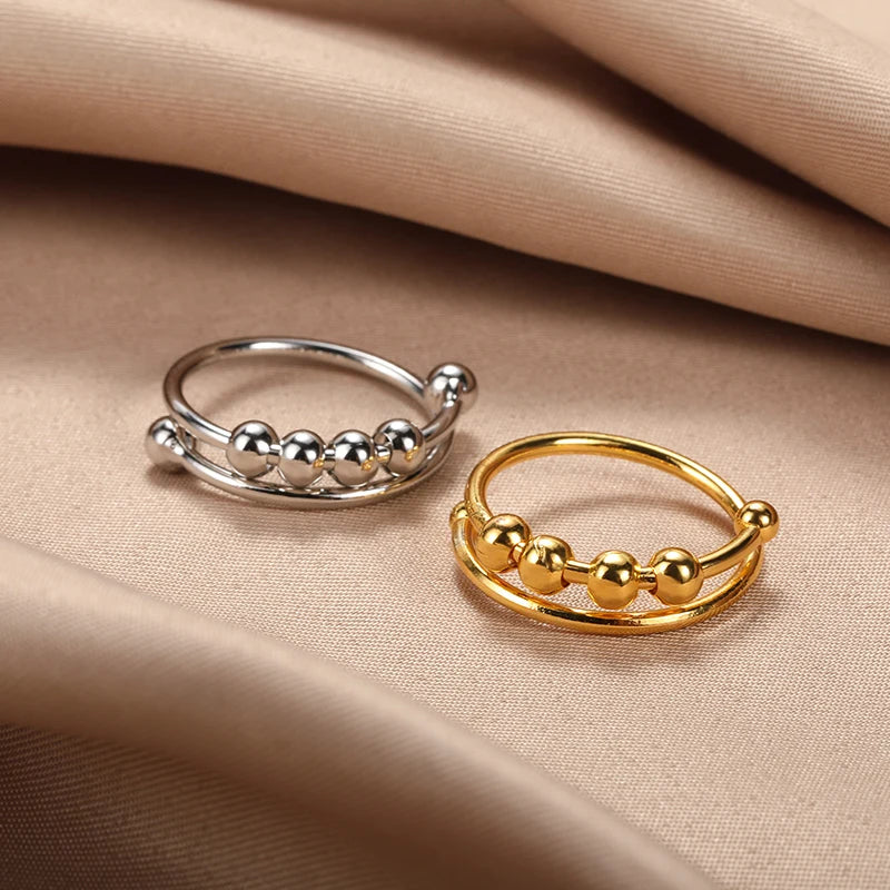 Vintage Beads Rings Finger for Women Rotate Freely anti Stress Anxiety Single Ring Coil Spiral Beads Rotate Jewlery Gift Femme