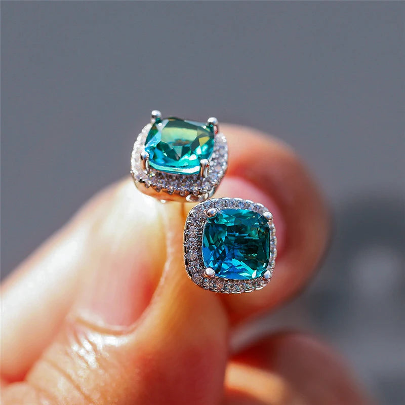 Korean Style Female Colorful Rainbow Stud Earrings Charm Zircon Stone Rose Gold Color Wedding Jewelry for Women