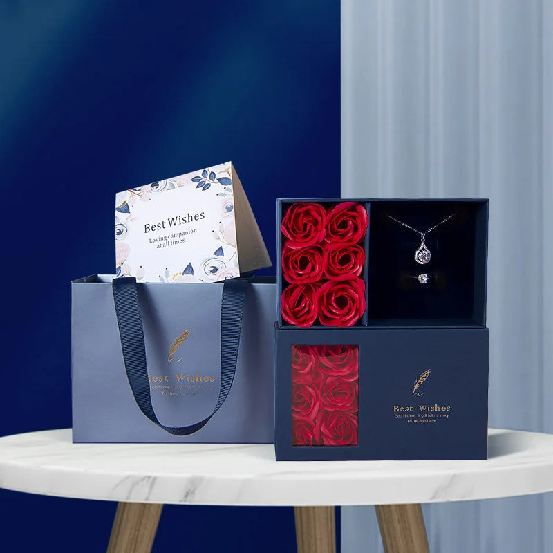 Necklace Earrings Jewelry Suit Four Leaf Clover Jewlery for Party Wedding Eternal Life Flower Gift Box