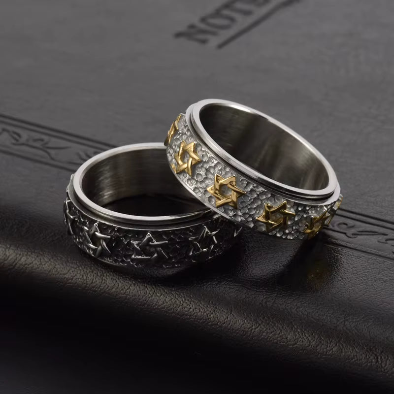 8Mm Vintage Star of David Spinner Ring Hexagram Jewish Six Pointed Rotable Fidget Stainless Steel Rings Relieve Stress Men Women