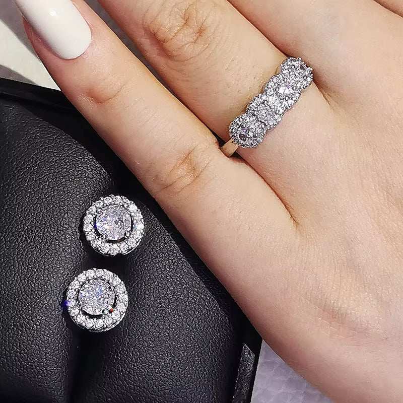 India Turkish Luxury Fashion Pink Blue Silver Color Jewelry Set for Wedding Women Dubai Ring Earring Party Gift Jewlery Z8