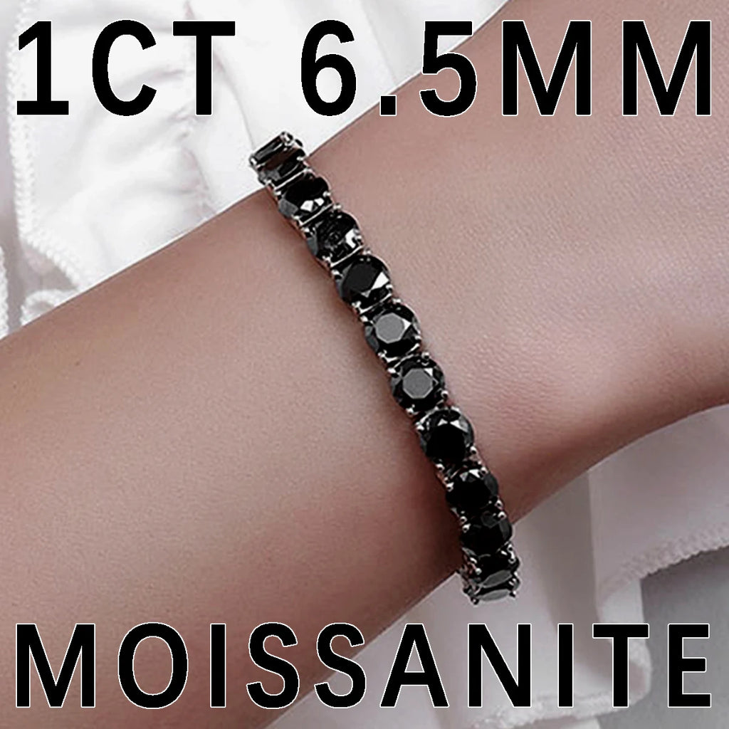 S925 Sterling Silver Black Moissanite Tennis Bracelet Full Paved Iced Out Hip Hop Street Style Unisex Luxury Jewelry Gift