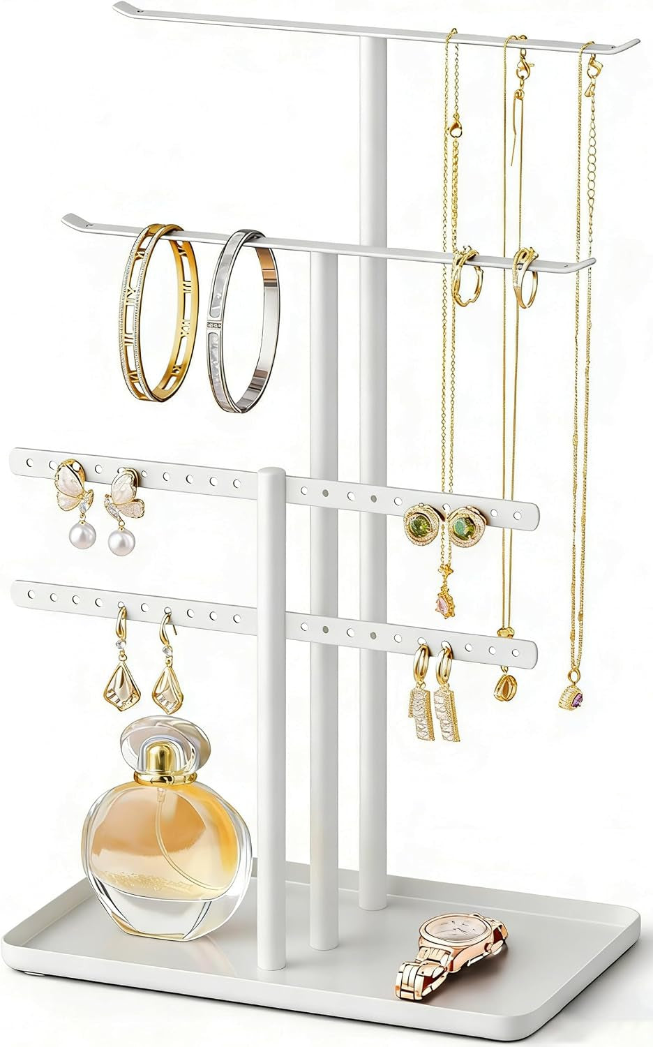 White Jewelry Organizer: 12.5" Sturdy Stand for 80 Pcs Jewelry