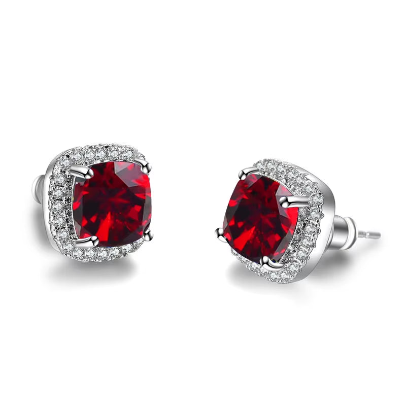 Luxury Female Crystal Zircon Stone Earrings Fashion Silver Color Yellow Double Stud Earrings for Women