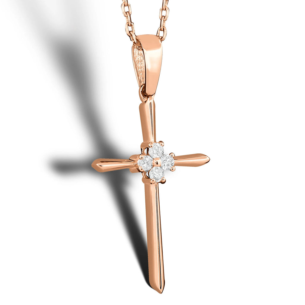 14K Solid Gold Diamond Cross Necklace: Religious Baptism Gift