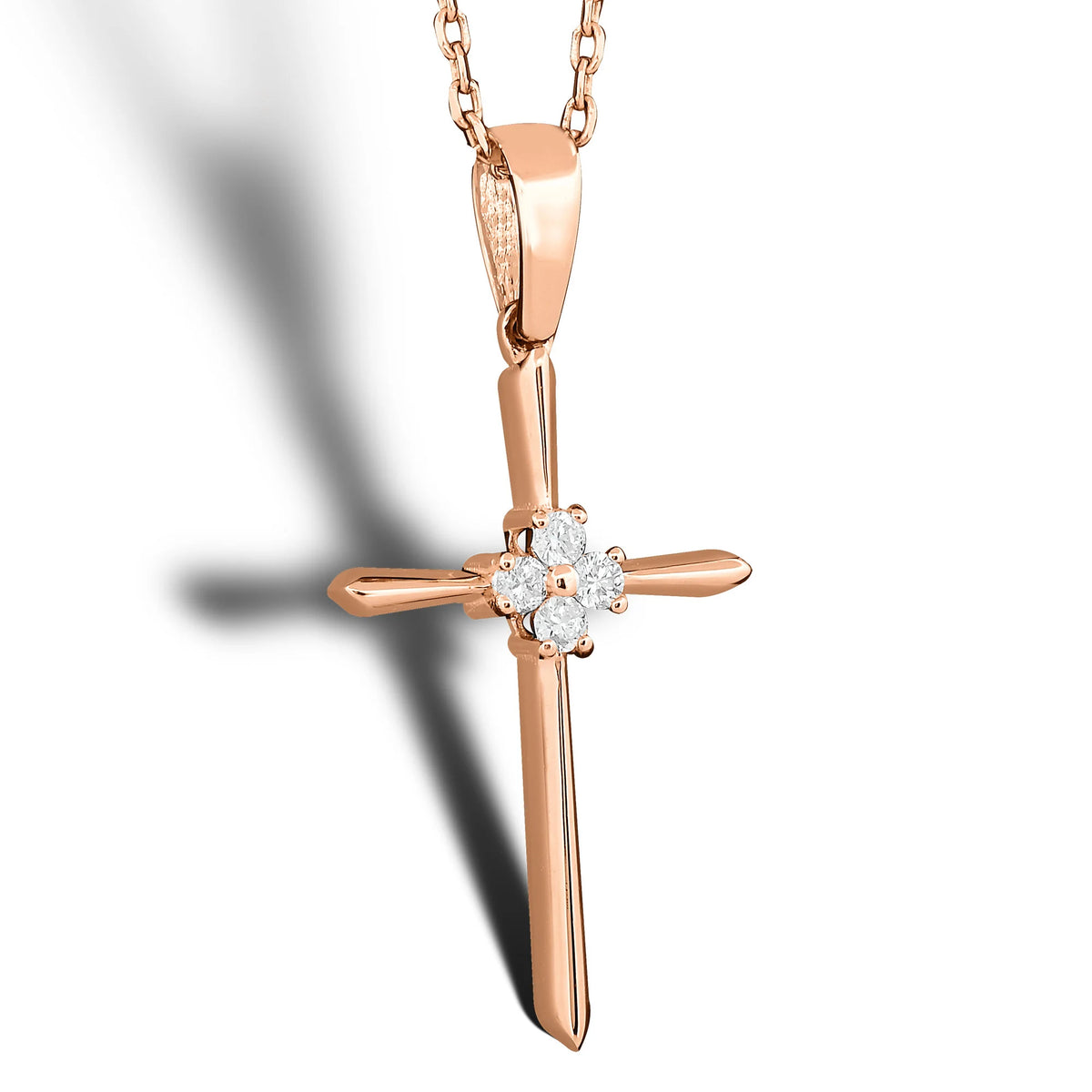 14K Solid Gold Diamond Cross Necklace: Religious Baptism Gift