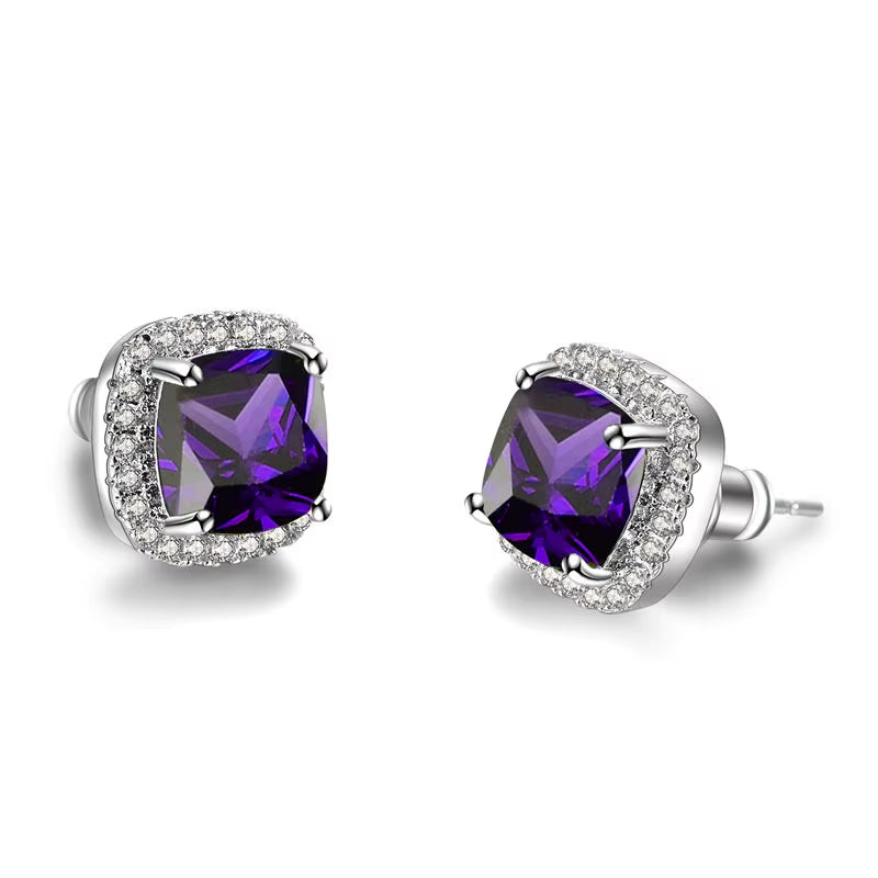 Luxury Female Crystal Zircon Stone Earrings Fashion Silver Color Yellow Double Stud Earrings for Women