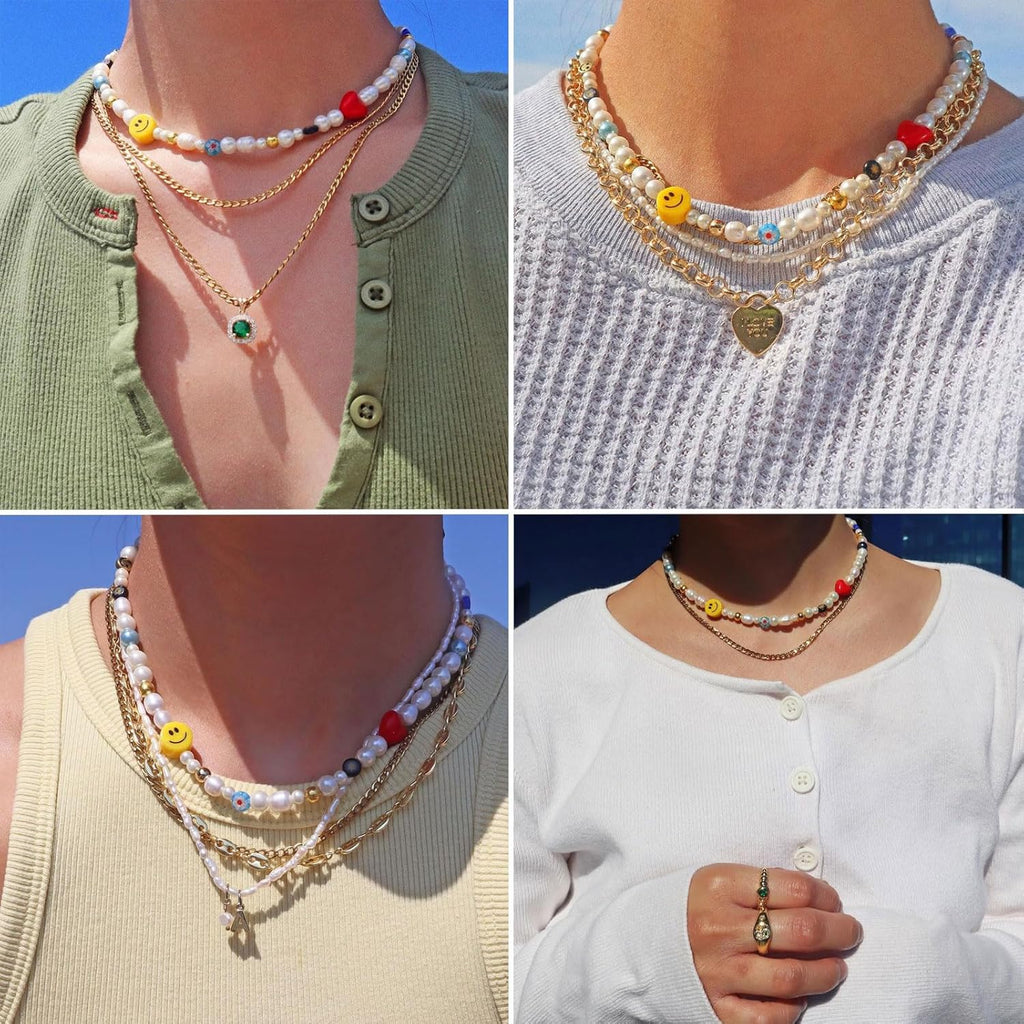 Natural Freshwater Pearl Fun Flirty Beaded Choker Necklace Handmade Summer Boho Jewlery Gifts for Women Teen