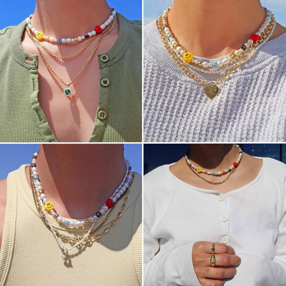 Natural Freshwater Pearl Fun Flirty Beaded Choker Necklace Handmade Summer Boho Jewlery Gifts for Women Teen
