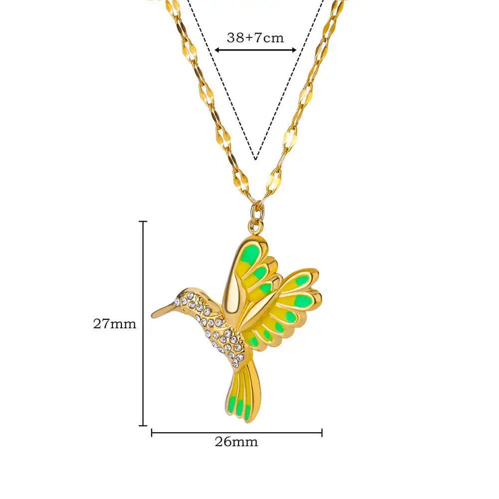 Cute Colorful Birds Necklaces for Women Stainless Steel Gold Color Chain Heart Grass Pendant Necklace Wedding Jewlery Gift New