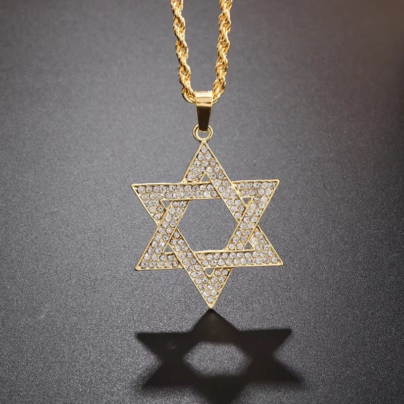 Men\'S High Quality Metal Gold Plated Star of David Masonic Pendant Necklace Classic Punk Religious Style Amulet Jewelry
