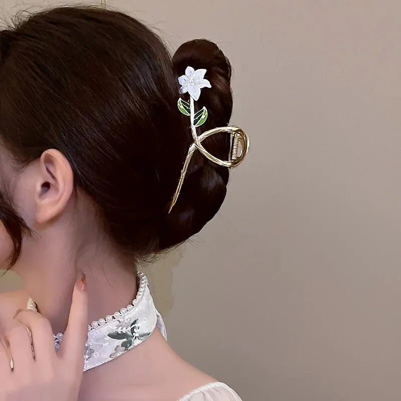 Fashion Cute Flower Alloy Hairclips for Women Adjustable Multicolour Metal Hairclip Party Everyday Jewlery