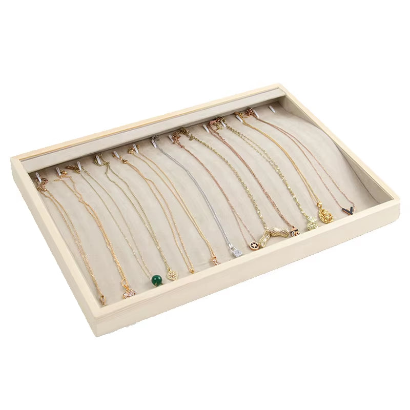 Wooden Green/Unqiue Beige Vevlet Case Necklace Organizer Jewlery Packaging Gift Box Ring Earring Holder Bracelet Stand Wholesale