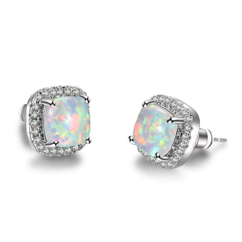 Luxury Female Crystal Zircon Stone Earrings Fashion Silver Color Yellow Double Stud Earrings for Women
