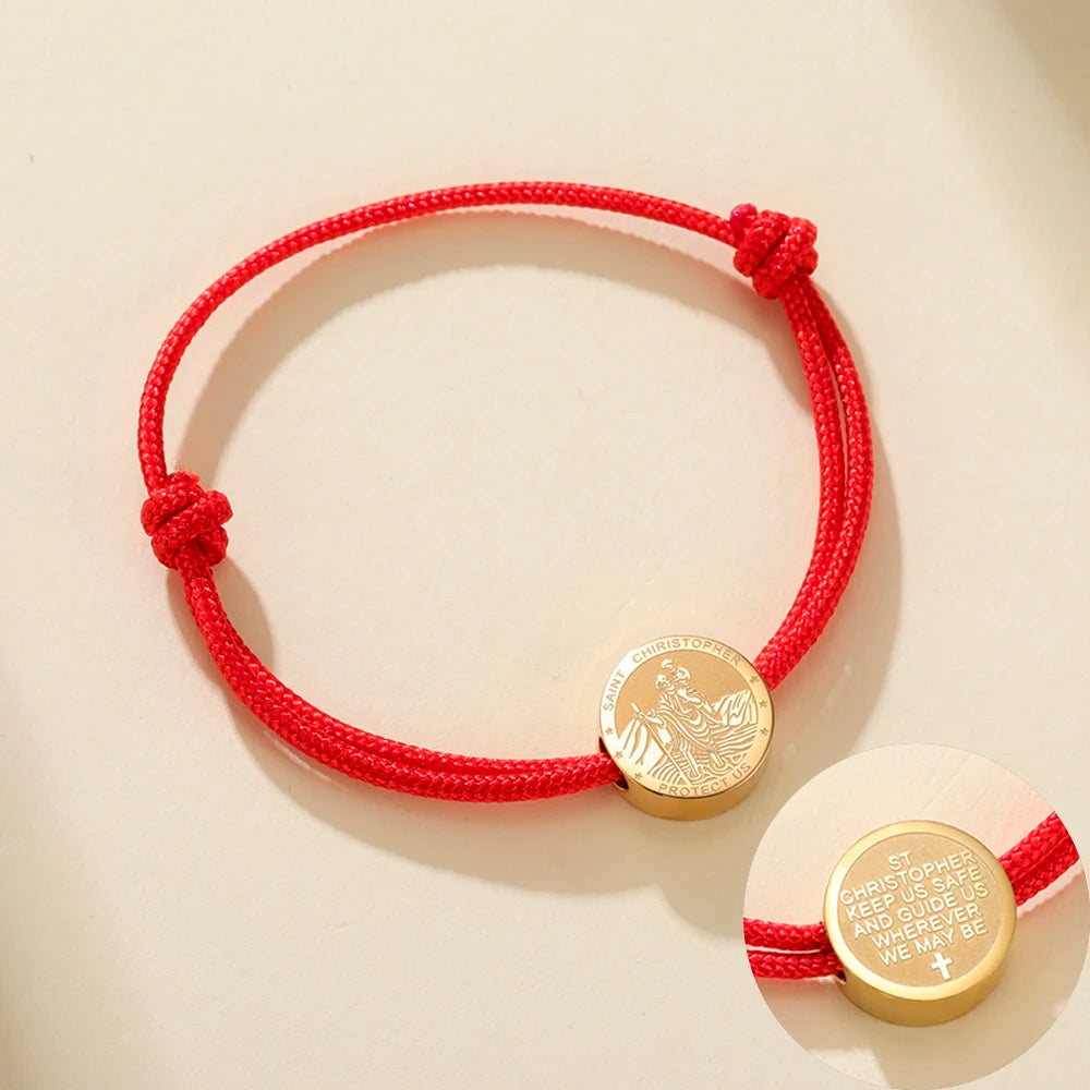 Saint Christopher Bracelet Double Sides Charm Religious Christian Protection Jewelry Catholic Gifts Stainless Steel Bracelet