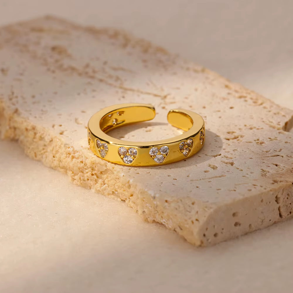 Zircon Geometric Heart Rings for Women Stainless Steel Gold Color Wedding Ring Luxury Aesthetic Jewlery Couple Gift 2026