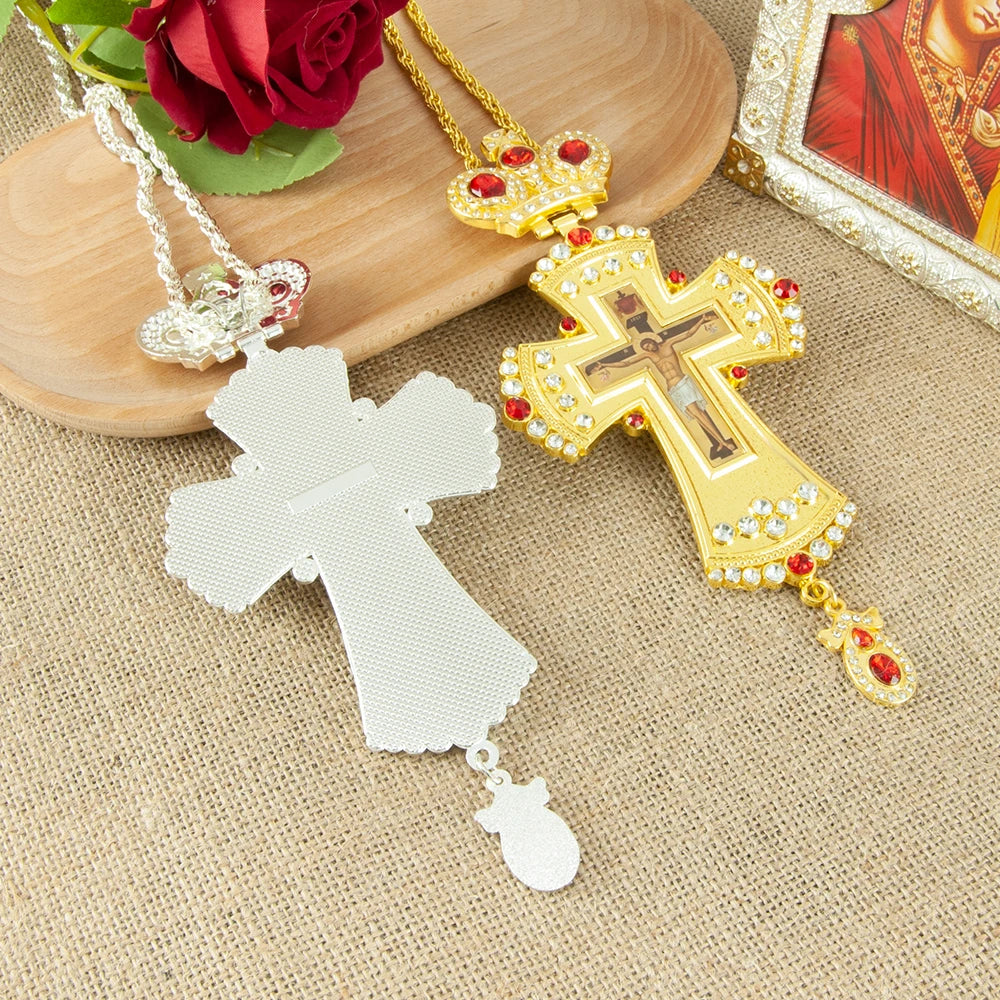 HTISOK Orthodox Jesus Crucifix Icon Pendant Cross Necklace for Church Spiritual Gift Religion Bishop Pectoral Cross Necklace