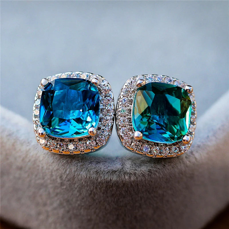 Korean Style Female Colorful Rainbow Stud Earrings Charm Zircon Stone Rose Gold Color Wedding Jewelry for Women