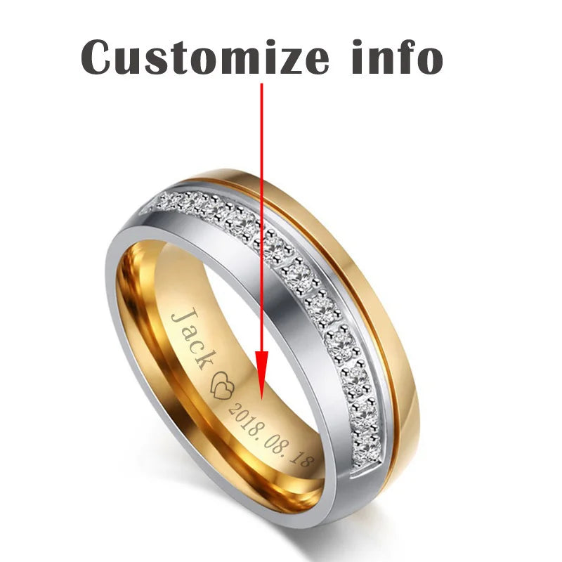 Wedding Ring for Women / Men Gold Color Love Engagement Couple Stainless Steel Lovers Jewlery Anniversary Gift US Size
