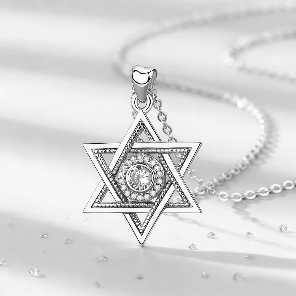 925 Sterling Silver Star of David Necklace Judaism Amulet Pendant Fine Zircon Religion Jewelry Festival Gift for Women