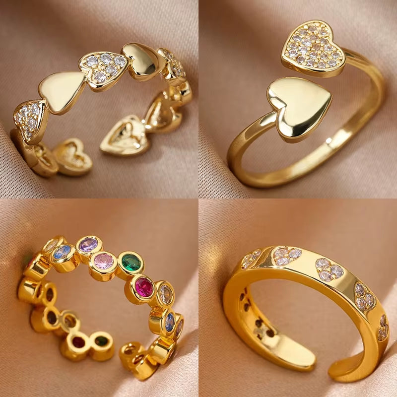 Zircon Geometric Heart Rings for Women Stainless Steel Gold Color Wedding Ring Luxury Aesthetic Jewlery Couple Gift 2026
