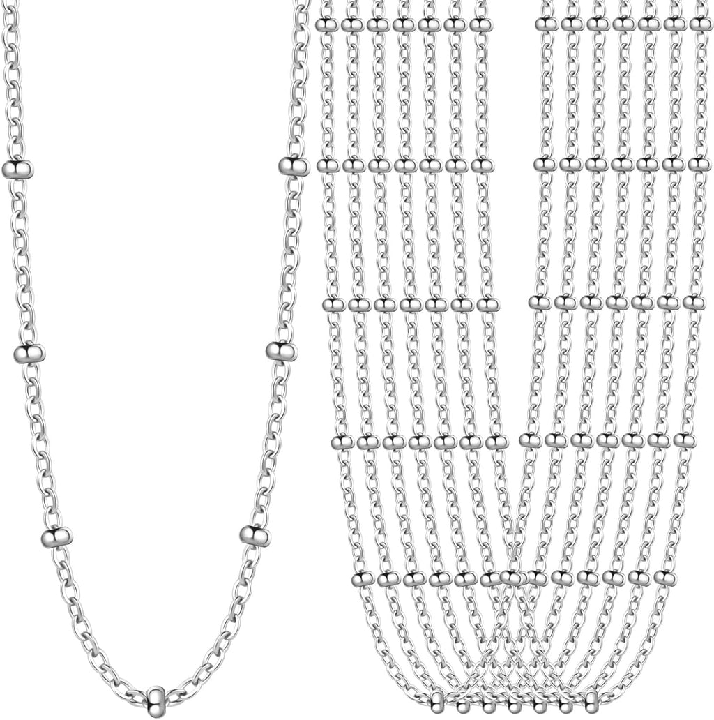 24PCS Silver Stainless Steel Cable Satellite Necklace for Jewelry Making
