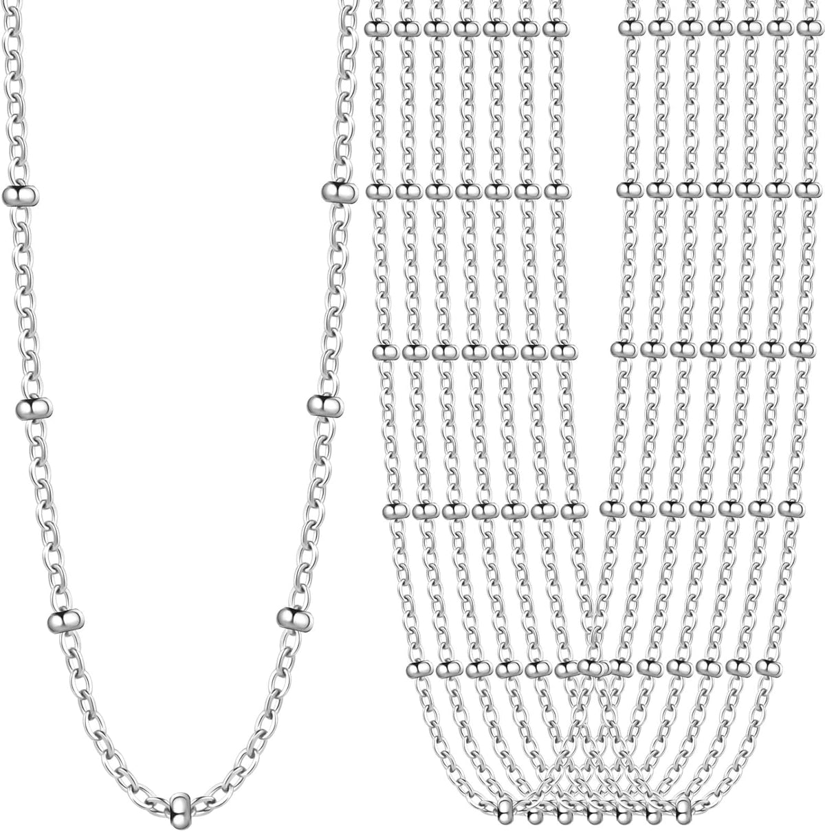24PCS Silver Stainless Steel Cable Satellite Necklace for Jewelry Making