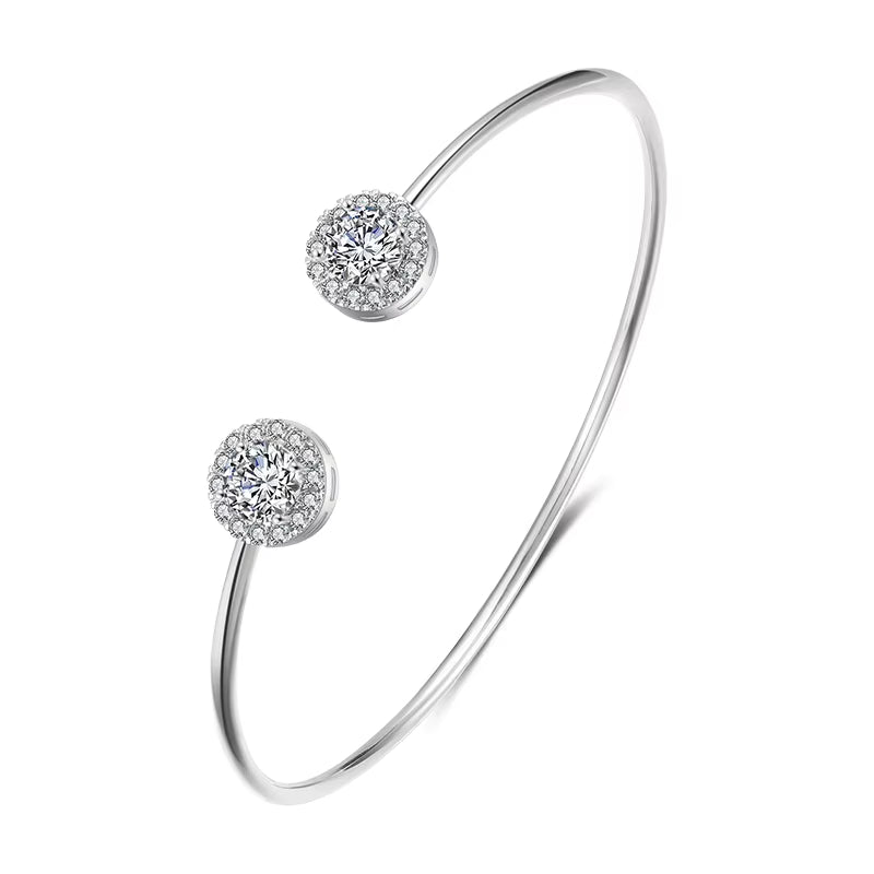 Luxury Geometry Gold Color Cuff Bangles for Women Fashion Cubic Zirconia Bracelets INS Party Everyday Jewlery.