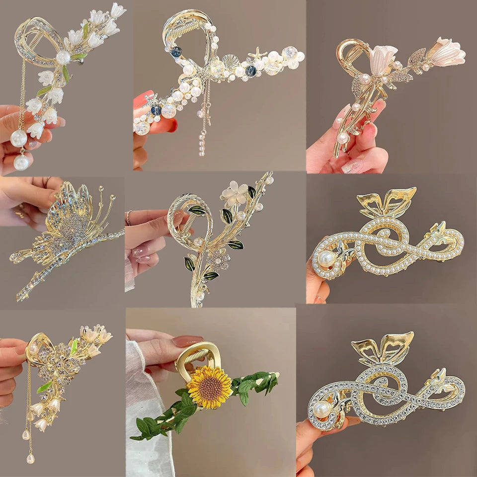 Fashion Cute Flower Alloy Hairclips for Women Adjustable Multicolour Metal Hairclip Party Everyday Jewlery