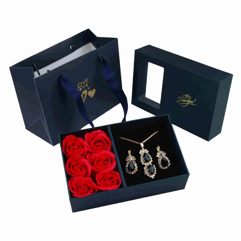 Necklace Earrings Jewelry Suit Four Leaf Clover Jewlery for Party Wedding Eternal Life Flower Gift Box