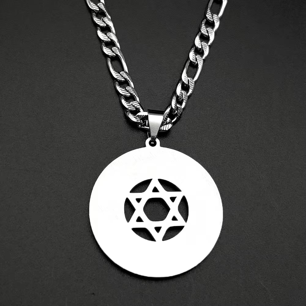 Hebrew Star of David Crystals Pendant Necklace for Women Men Stainless Steel Gold Color Jewish Hexagram Hip Hop Chain Jewelry