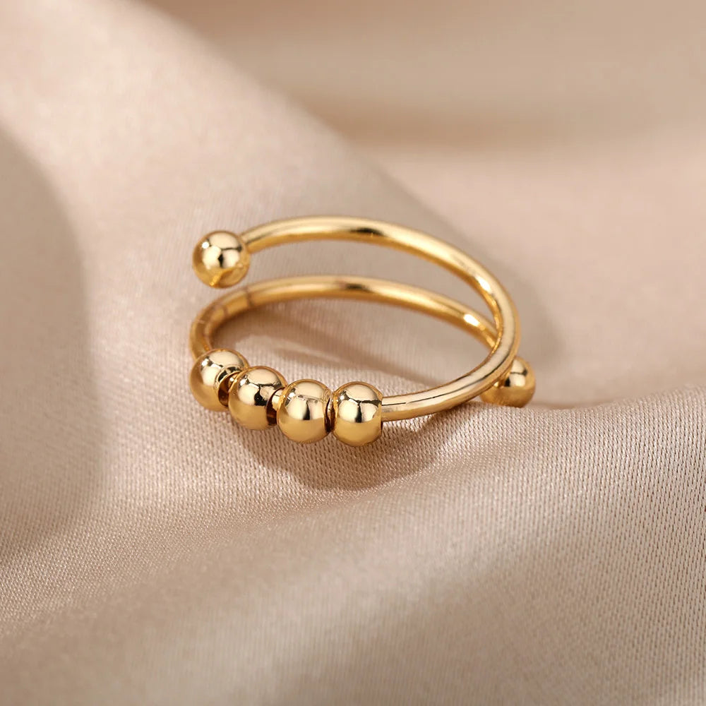 Vintage Beads Rings Finger for Women Rotate Freely anti Stress Anxiety Single Ring Coil Spiral Beads Rotate Jewlery Gift Femme