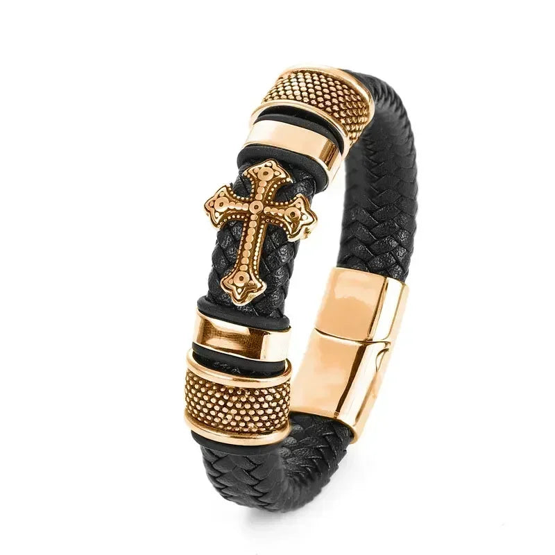 Fashion Star of David Multilayer Leather Braided Bracelet with Magnetic Clasp Men\\\\\\\'S Vintage Judaica Amulet Jewelry