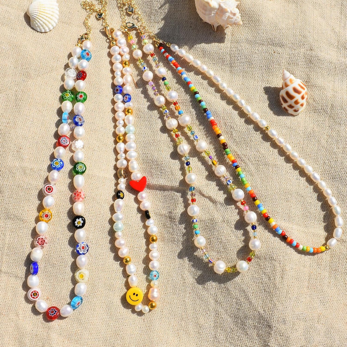 Natural Freshwater Pearl Fun Flirty Beaded Choker Necklace Handmade Summer Boho Jewlery Gifts for Women Teen